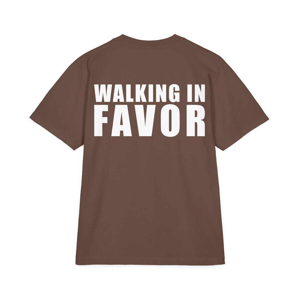Drop-Shoulder WALKING IN FAVOR Oversized T-Shirt (White Text)