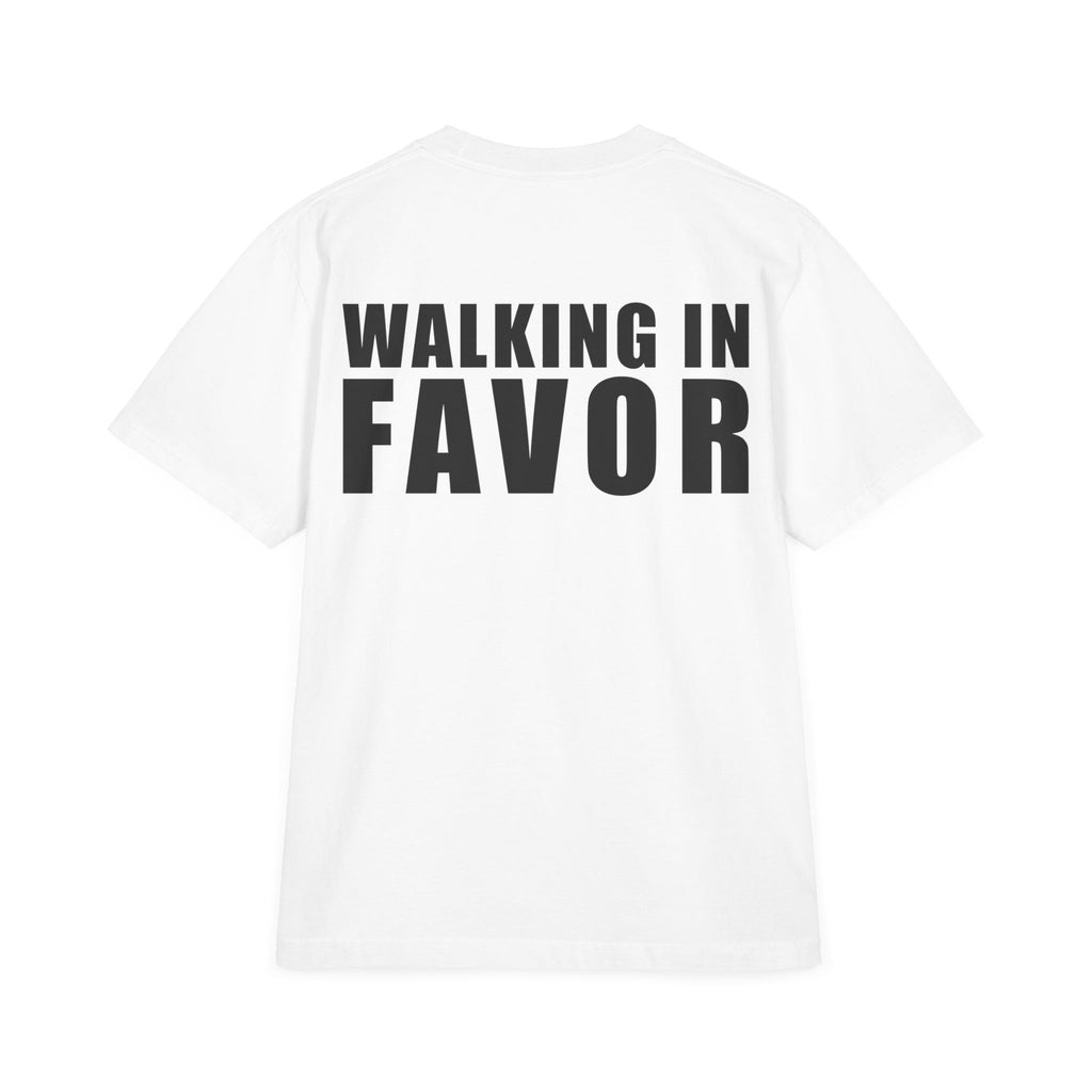 Drop-Shoulder WALKING IN FAVOR Oversized T-Shirt (Black Text)
