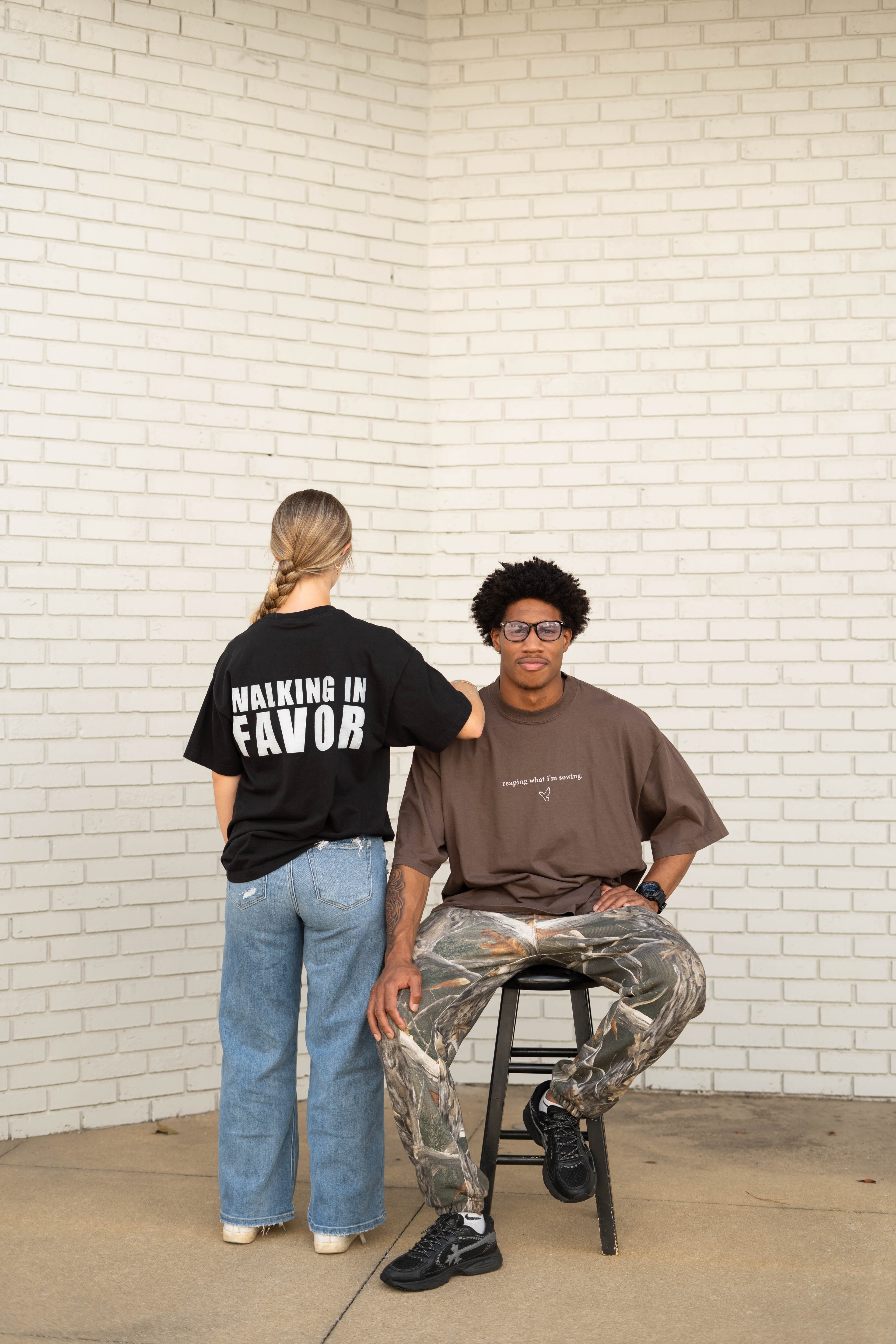 Drop-Shoulder WALKING IN FAVOR Oversized T-Shirt (White Text)