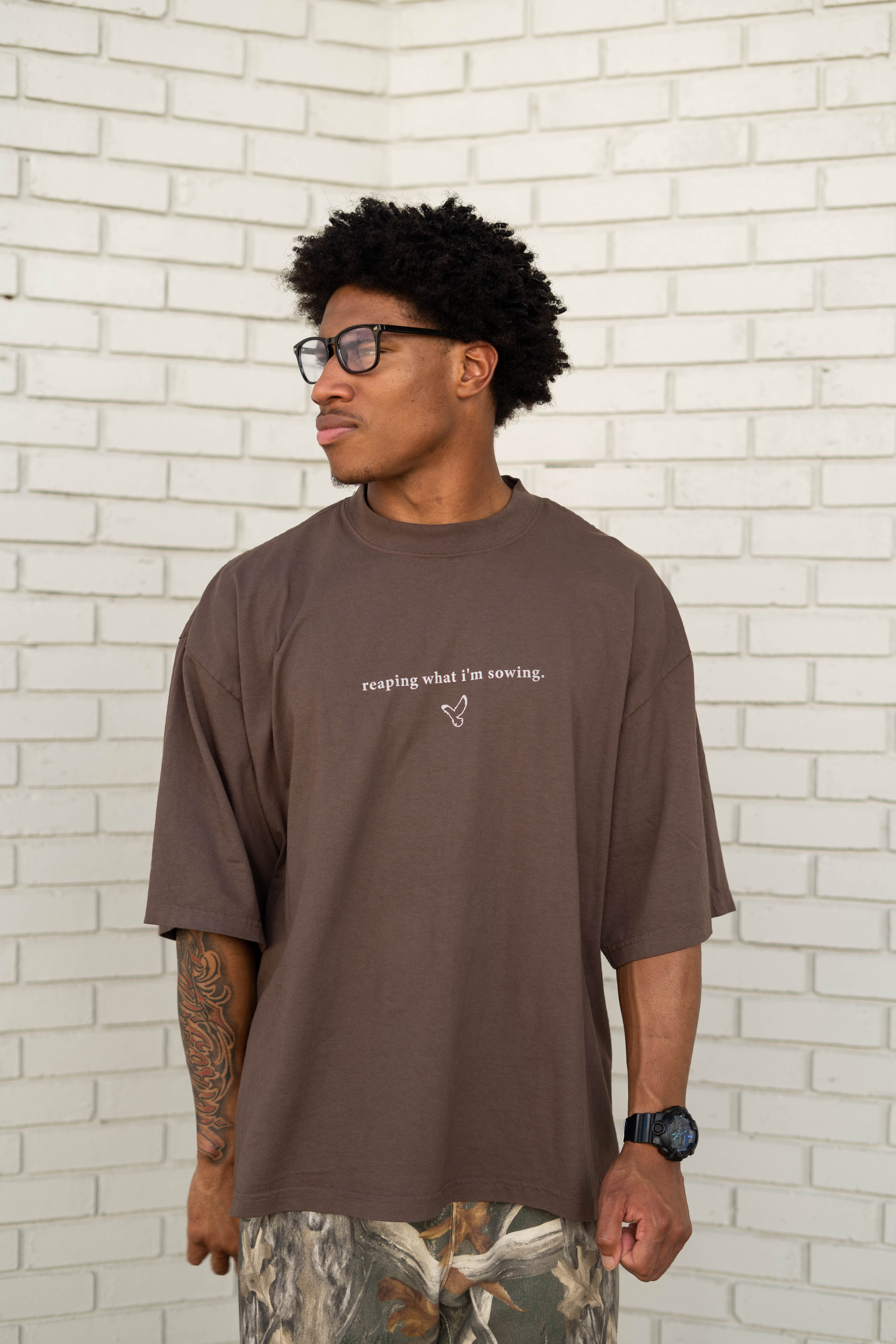 Drop-Shoulder WALKING IN FAVOR Oversized T-Shirt (White Text)