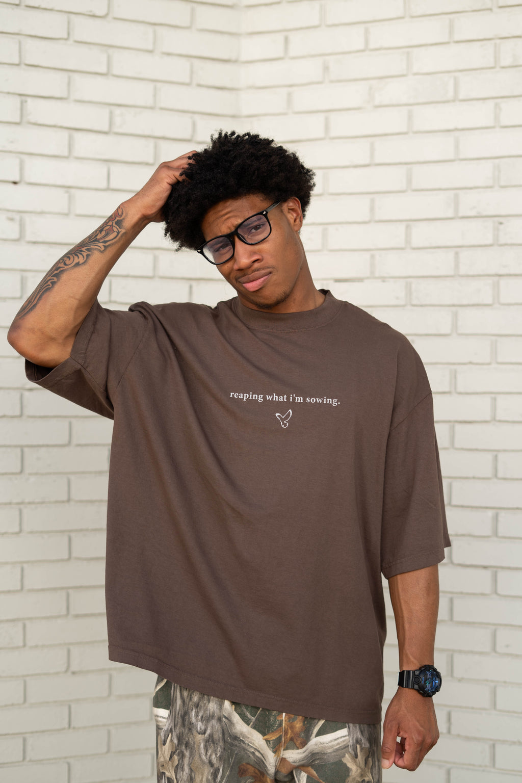 Drop-Shoulder WALKING IN FAVOR Oversized T-Shirt (White Text)