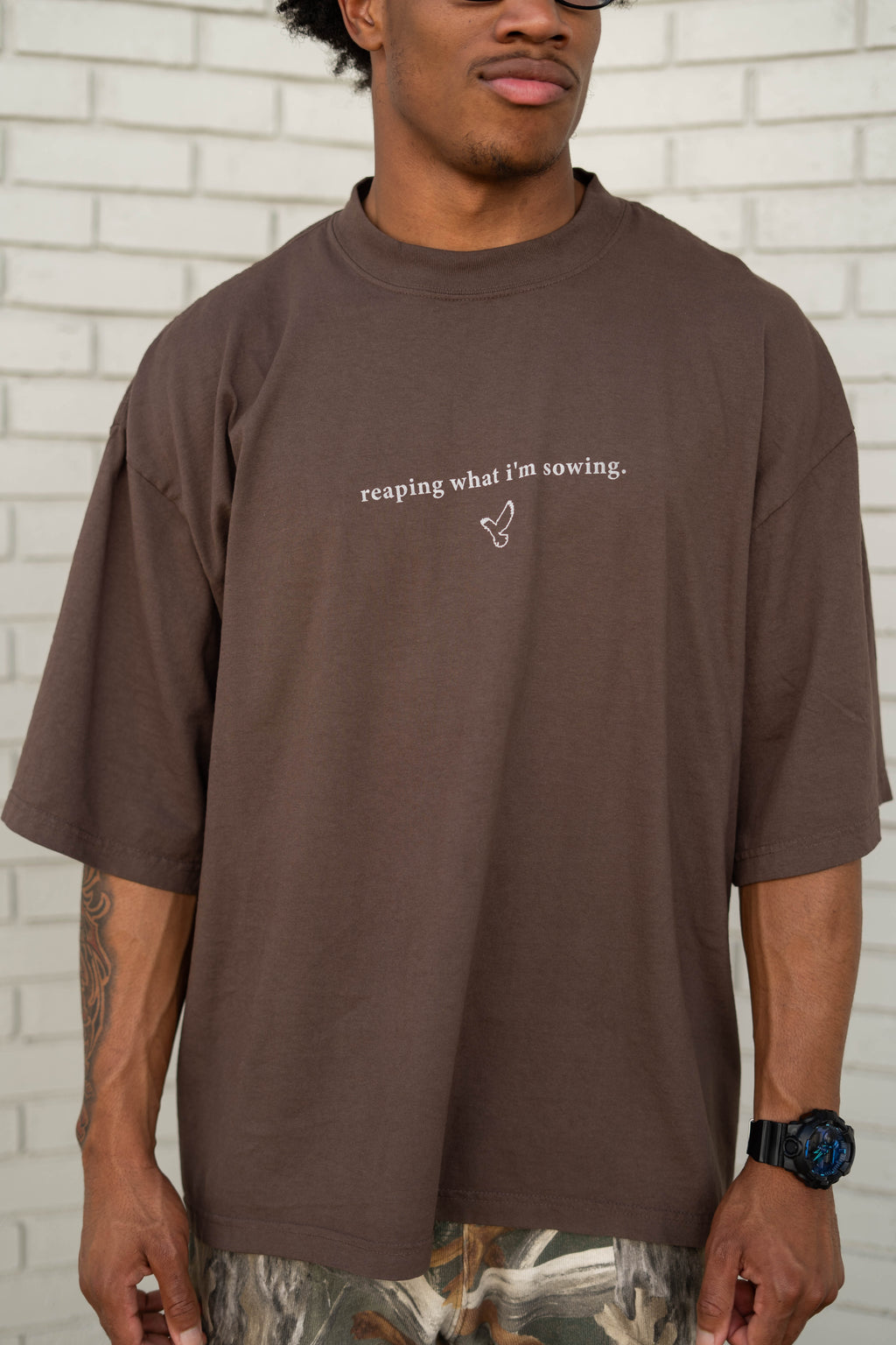 Drop-Shoulder WALKING IN FAVOR Oversized T-Shirt (White Text)