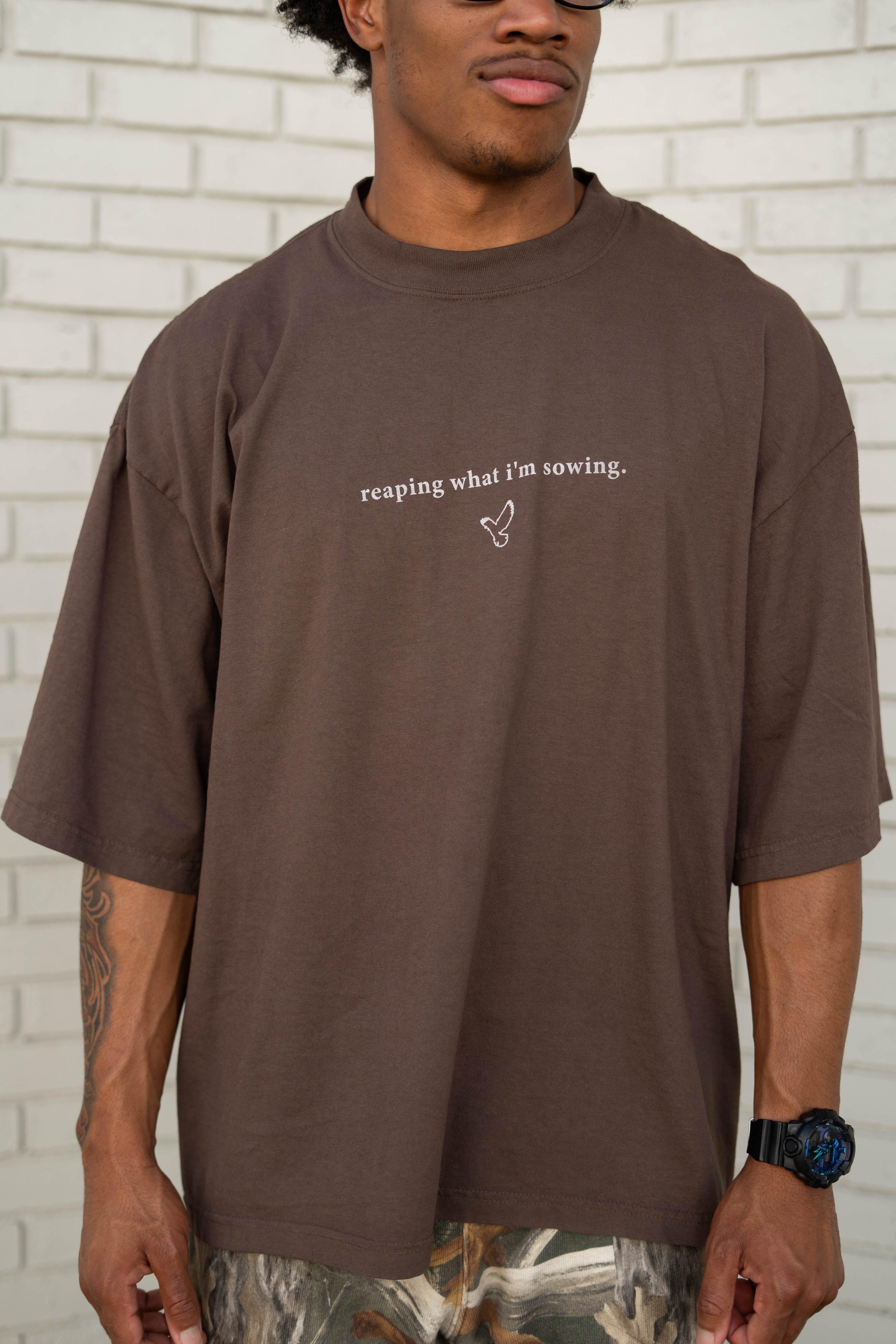 Drop-Shoulder WALKING IN FAVOR Oversized T-Shirt (White Text)