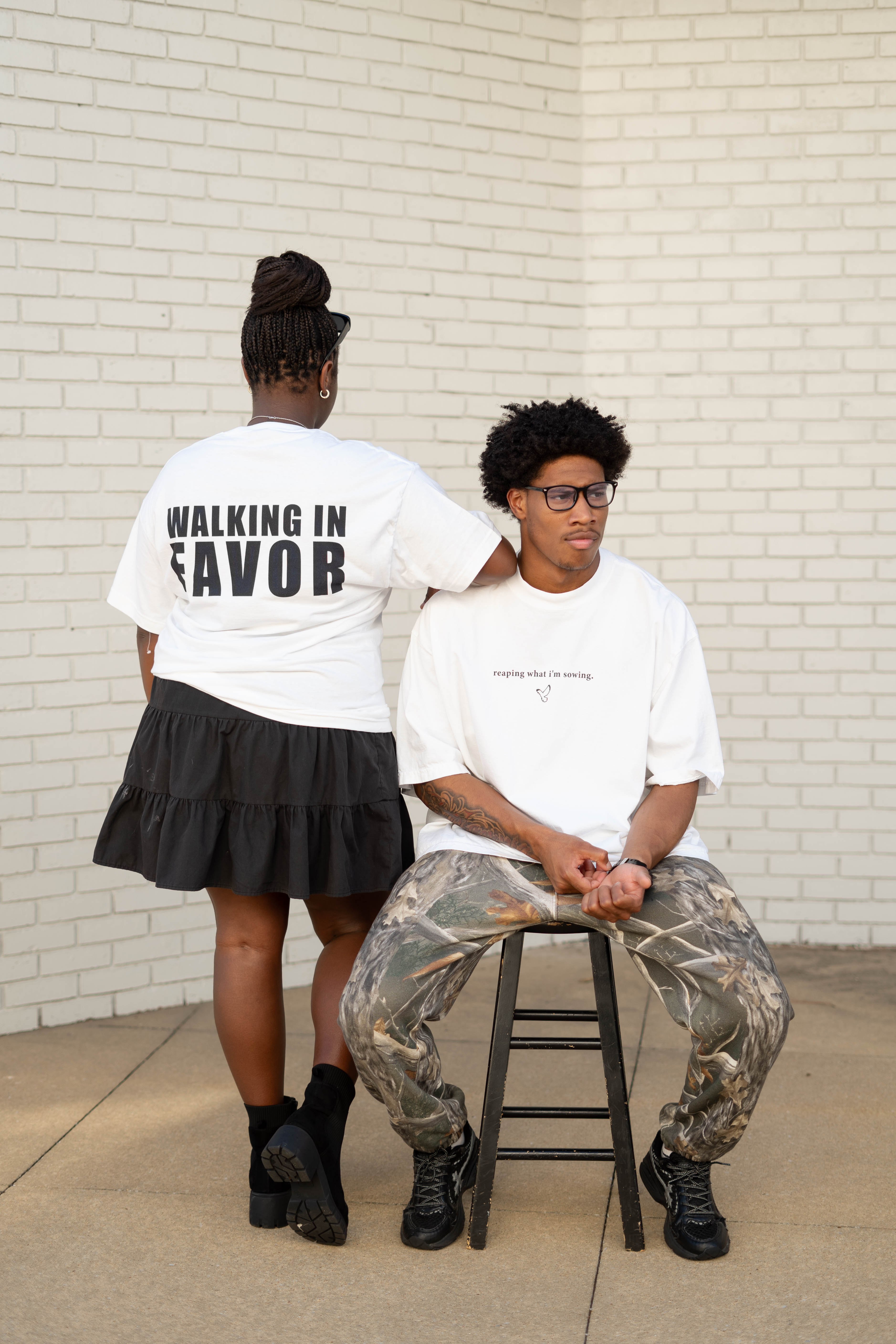 Drop-Shoulder WALKING IN FAVOR Oversized T-Shirt (Black Text)