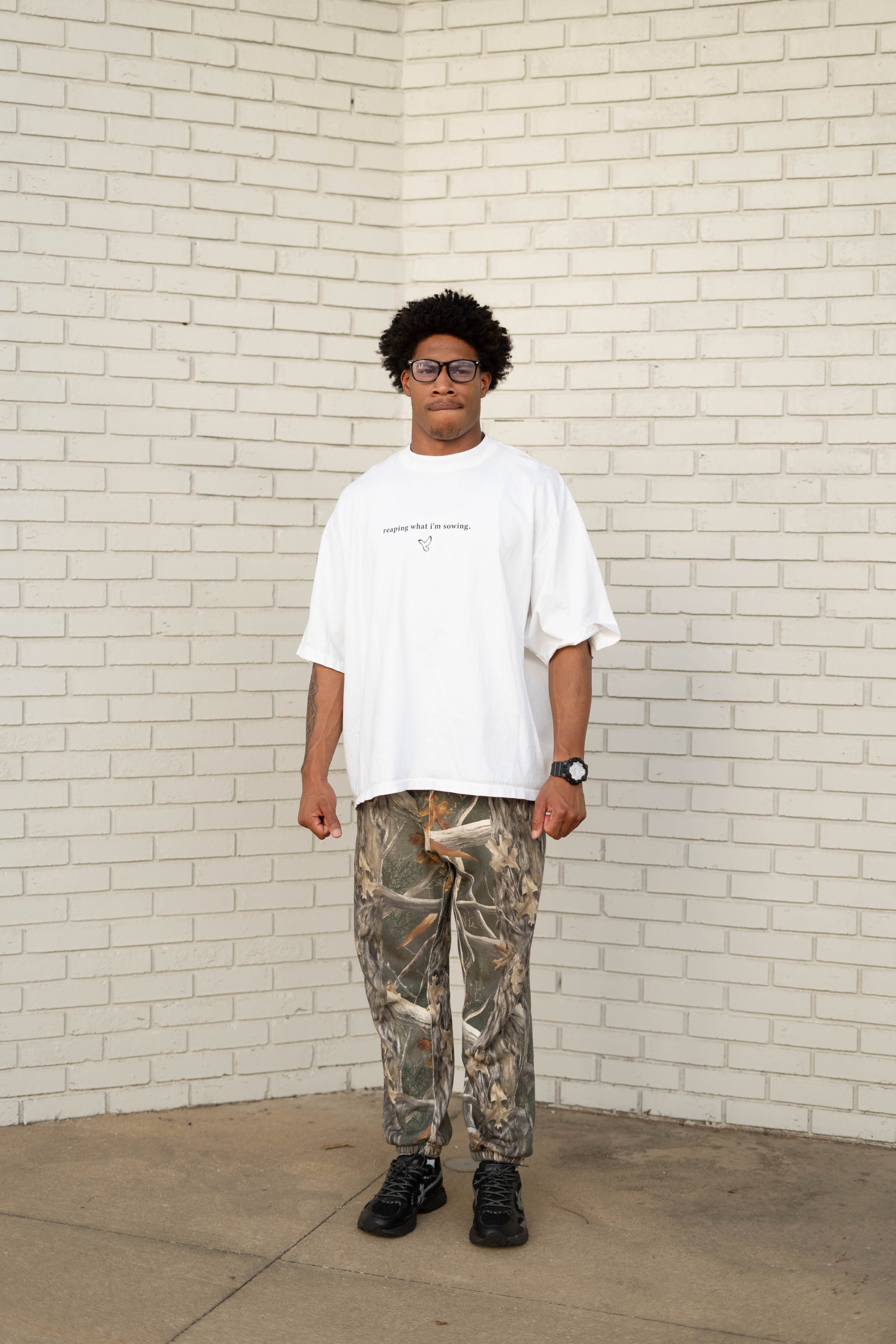 Drop-Shoulder WALKING IN FAVOR Oversized T-Shirt (Black Text)