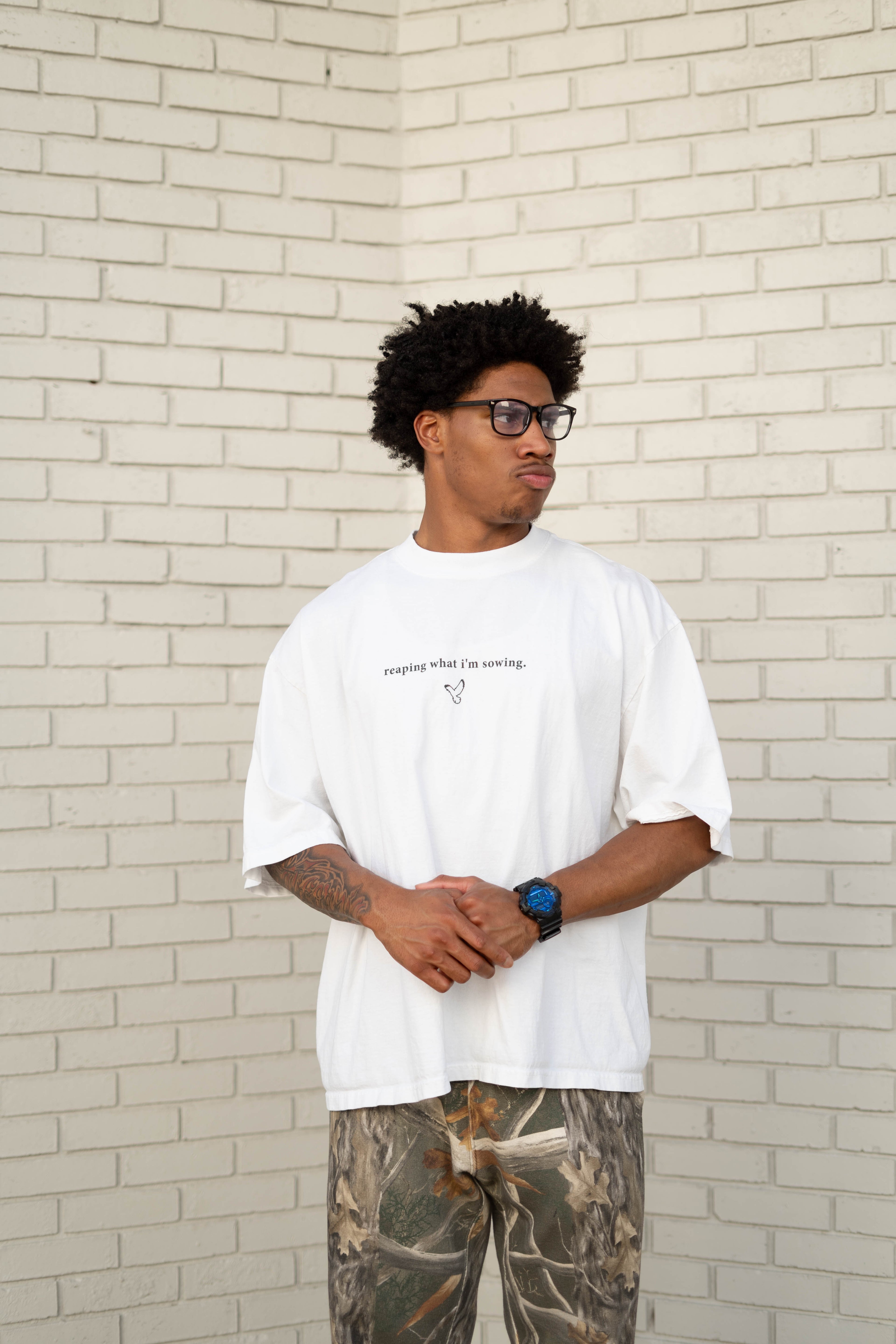 Drop-Shoulder WALKING IN FAVOR Oversized T-Shirt (Black Text)