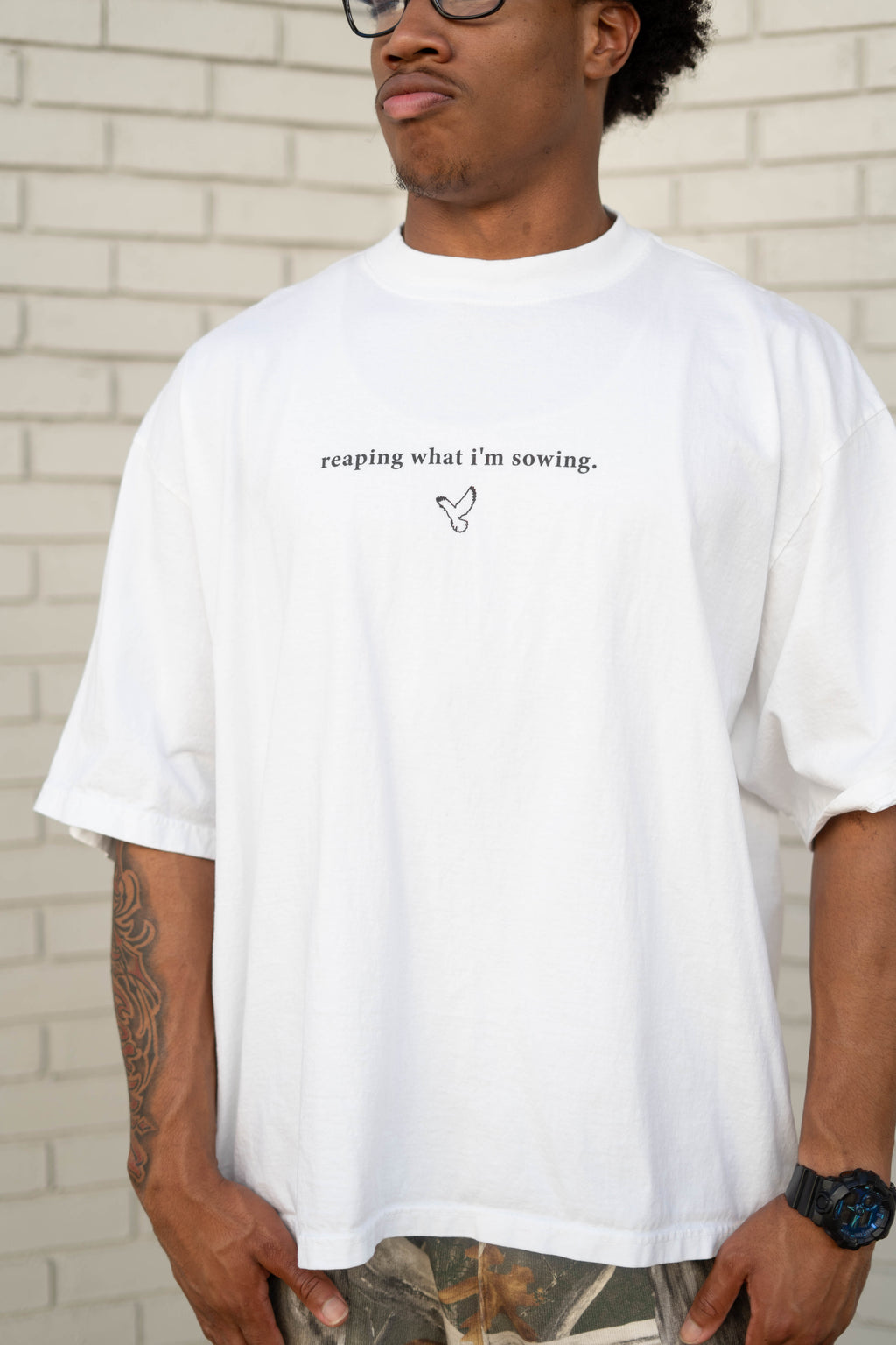 Drop-Shoulder WALKING IN FAVOR Oversized T-Shirt (Black Text)