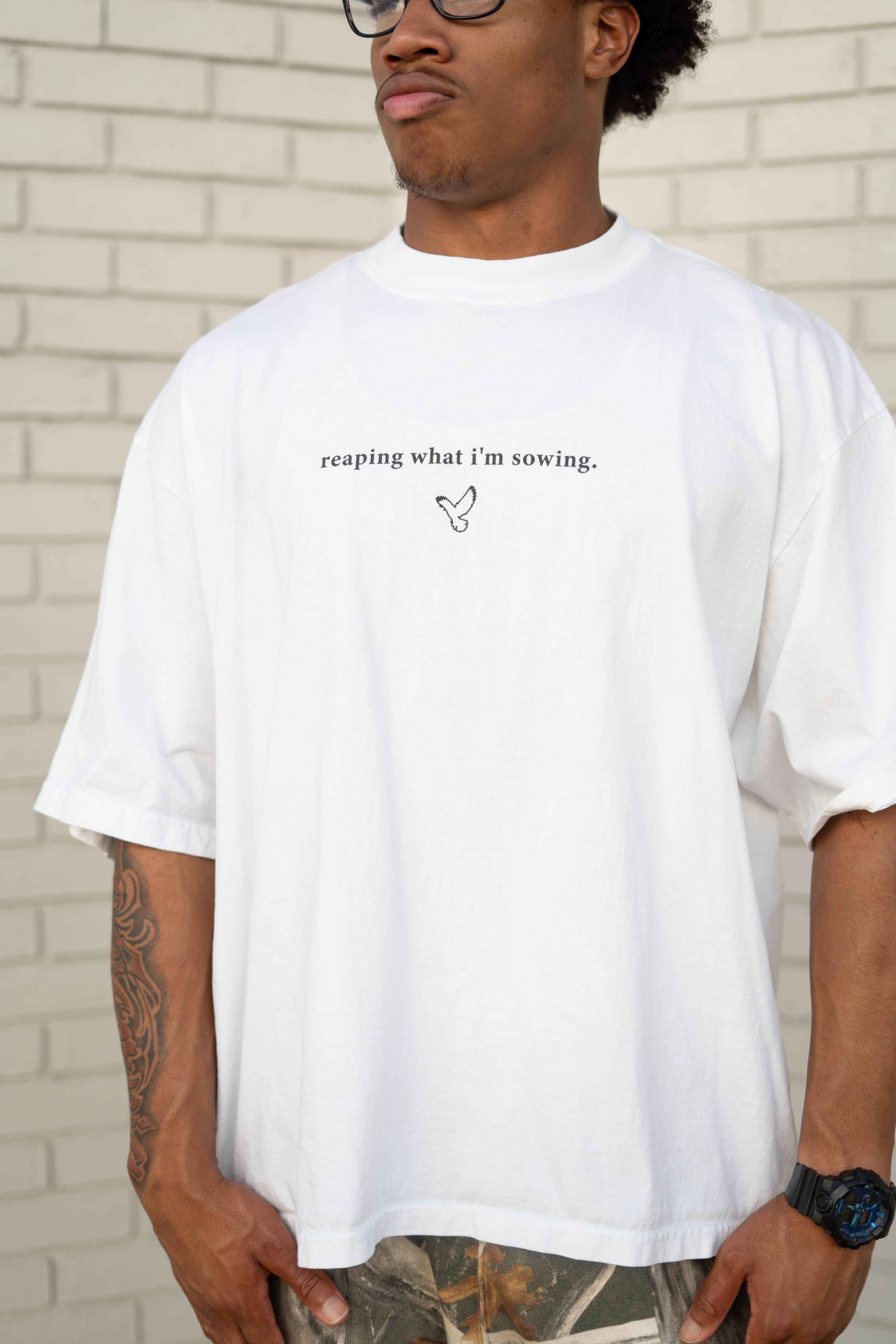 Drop-Shoulder WALKING IN FAVOR Oversized T-Shirt (Black Text)
