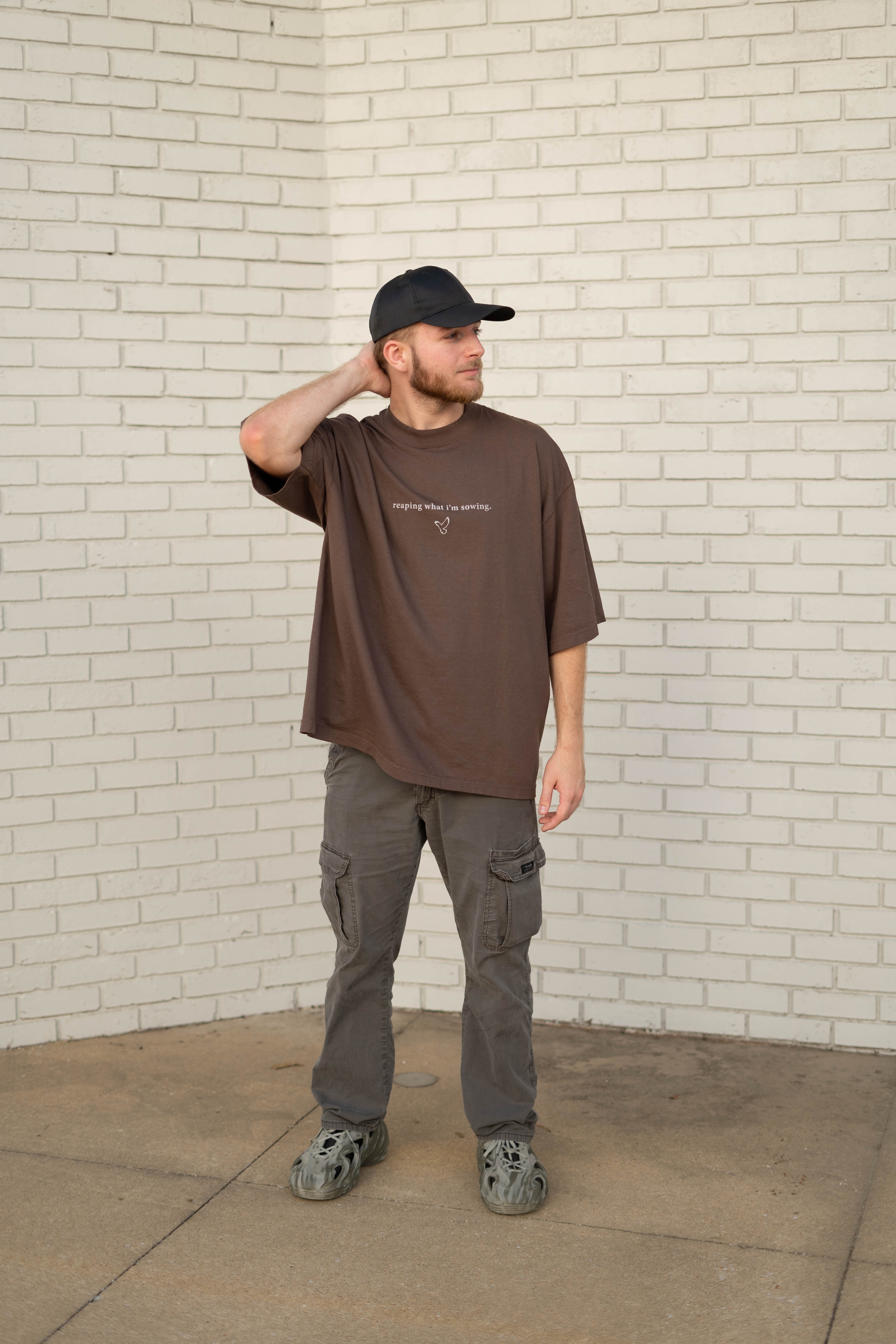 Drop-Shoulder WALKING IN FAVOR Oversized T-Shirt (White Text)