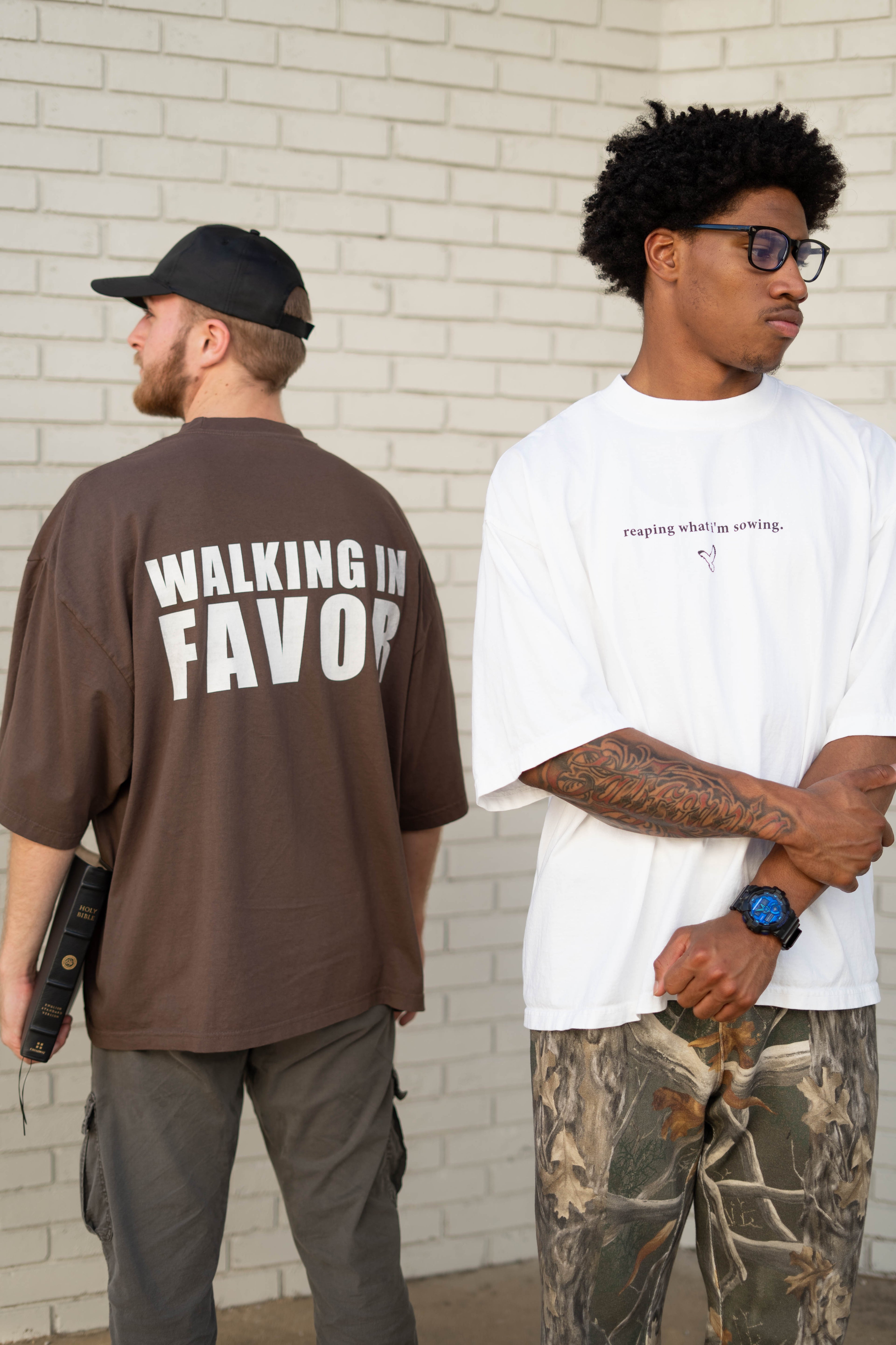 Drop-Shoulder WALKING IN FAVOR Oversized T-Shirt (Black Text)