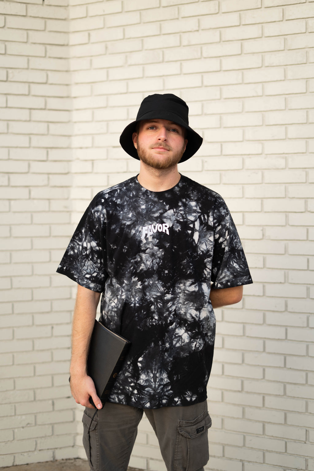 Tie-Dye Favor Embroidered Oversized Heavyweight T-Shirt (Black-Marble)