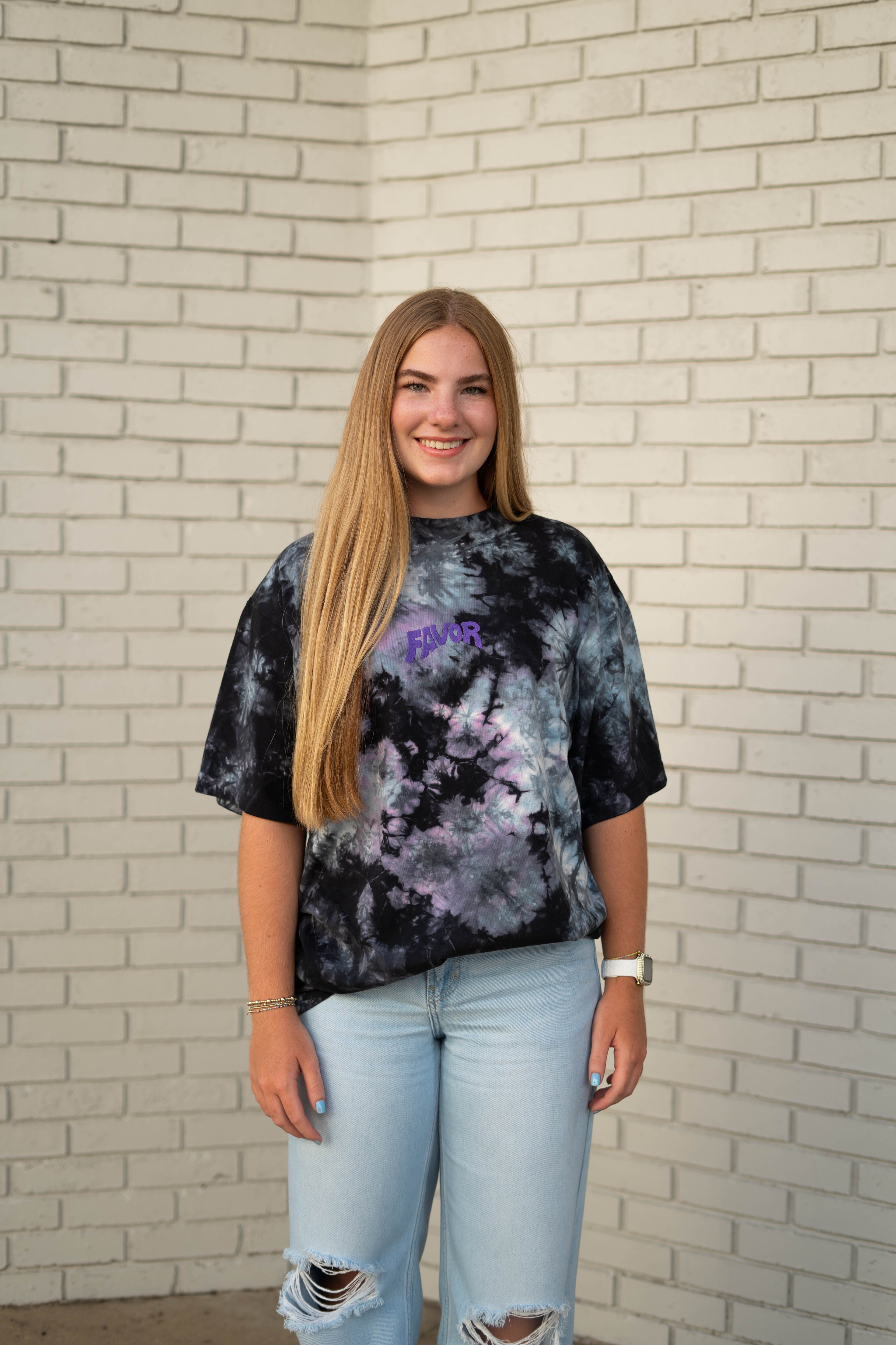 Tie-Dye Favor Embroidered Oversized Heavyweight T-Shirt (Galaxy)
