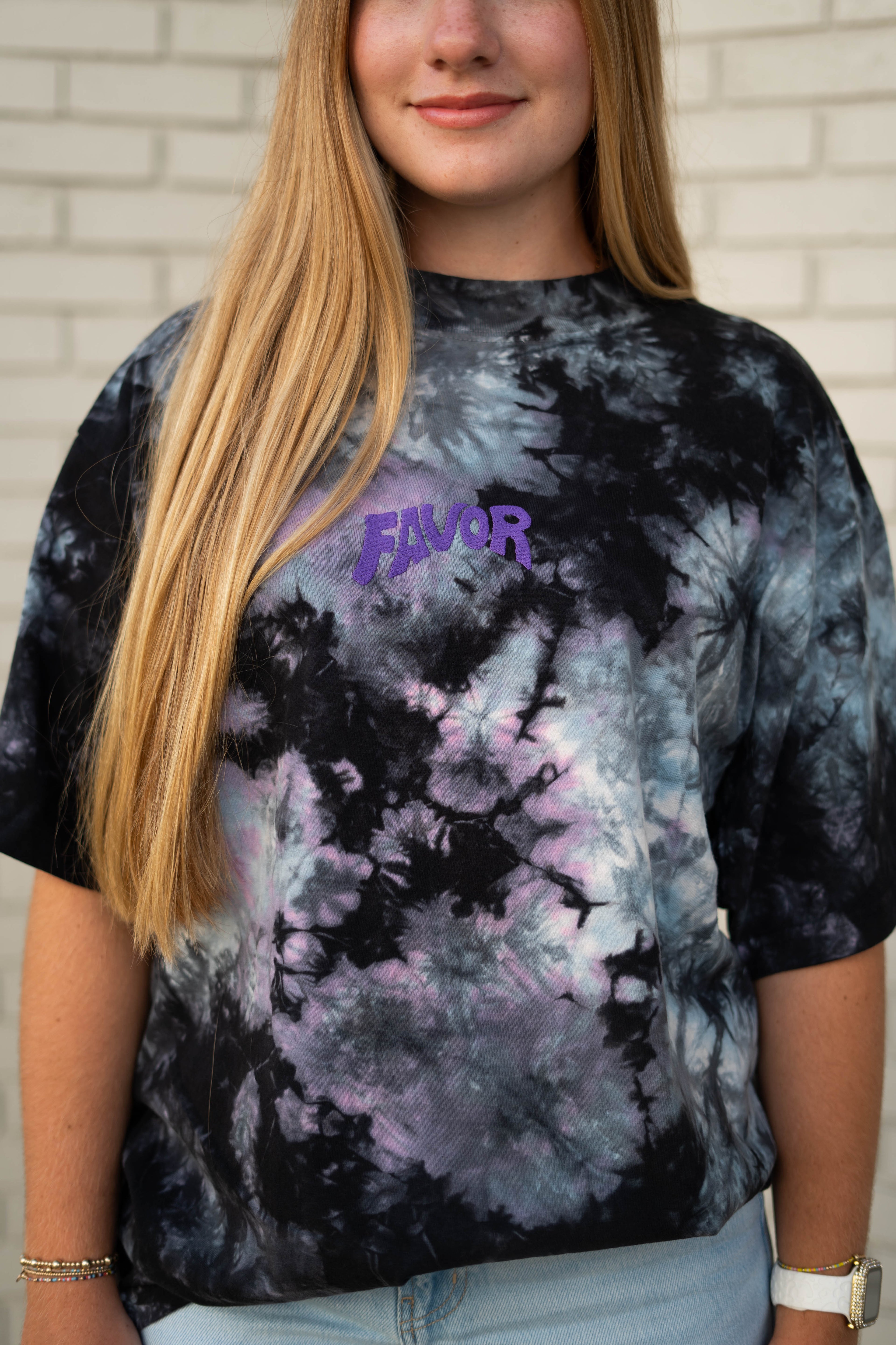 Tie-Dye Favor Embroidered Oversized Heavyweight T-Shirt (Galaxy)