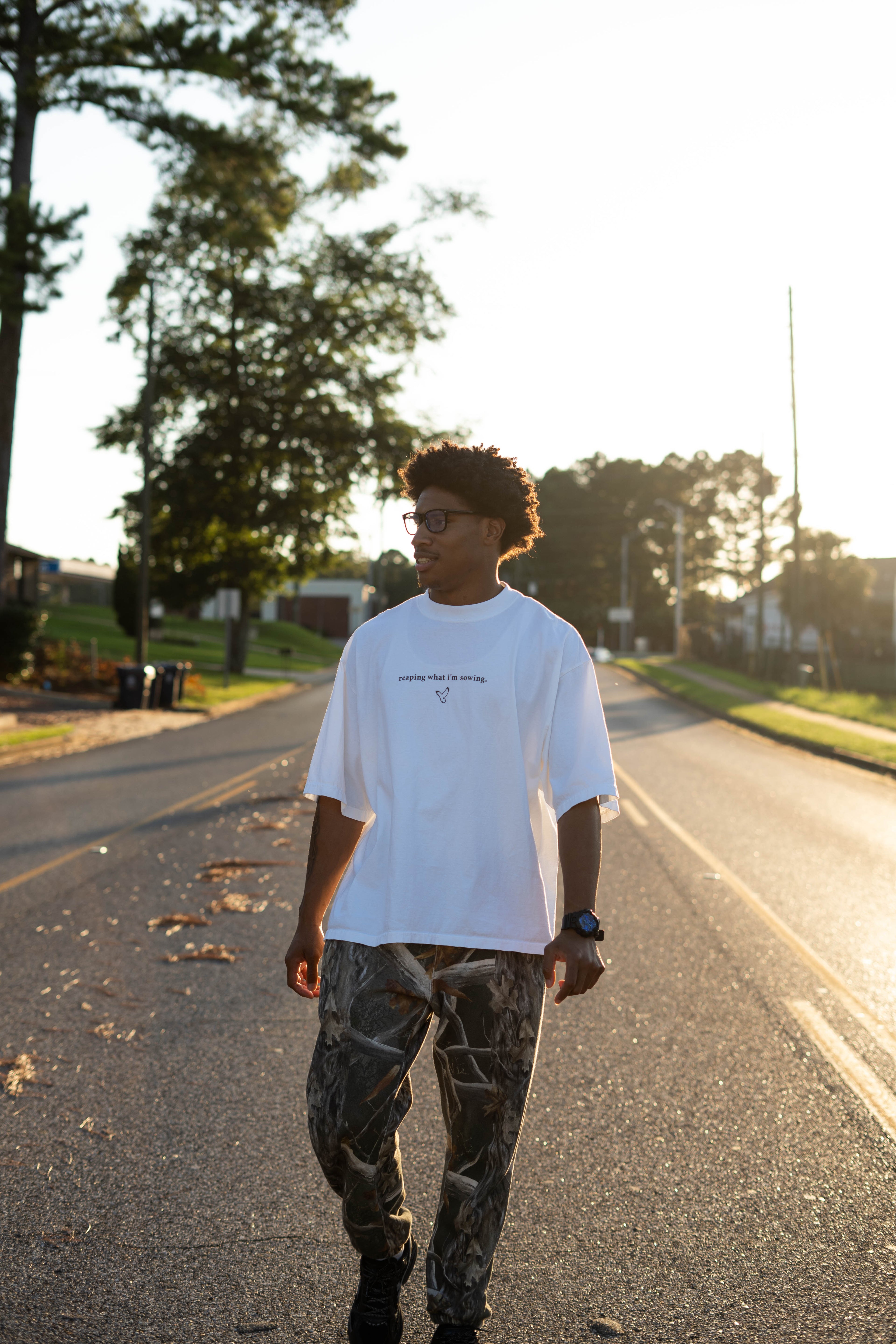 Drop-Shoulder WALKING IN FAVOR Oversized T-Shirt (Black Text)